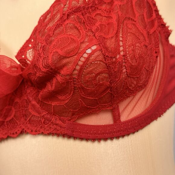 Maison Lejaby Elixir Theodora 3 Part Underwire Bra Red US Size 32E G71333 Lace - Picture 3 of 11